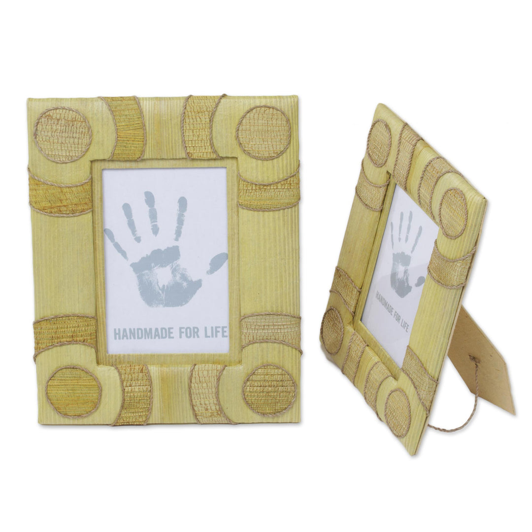 4x6 and 3x5 Natural Fiber Indonesian Photo Frames in Yellow - Circle of Memories in Yellow