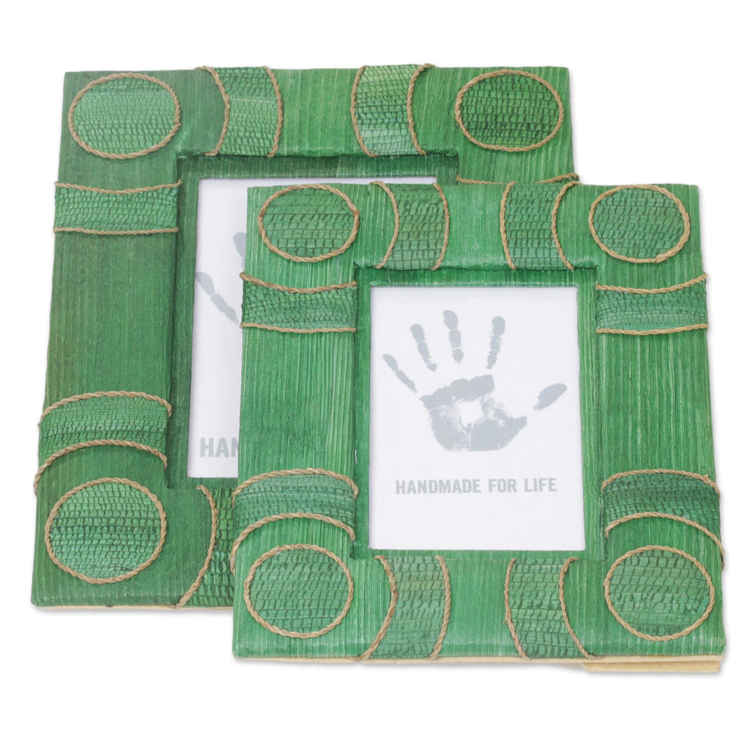4x6 and 3x5 Natural Fiber Indonesian Photo Frames in Green - Circle of Memories in Green