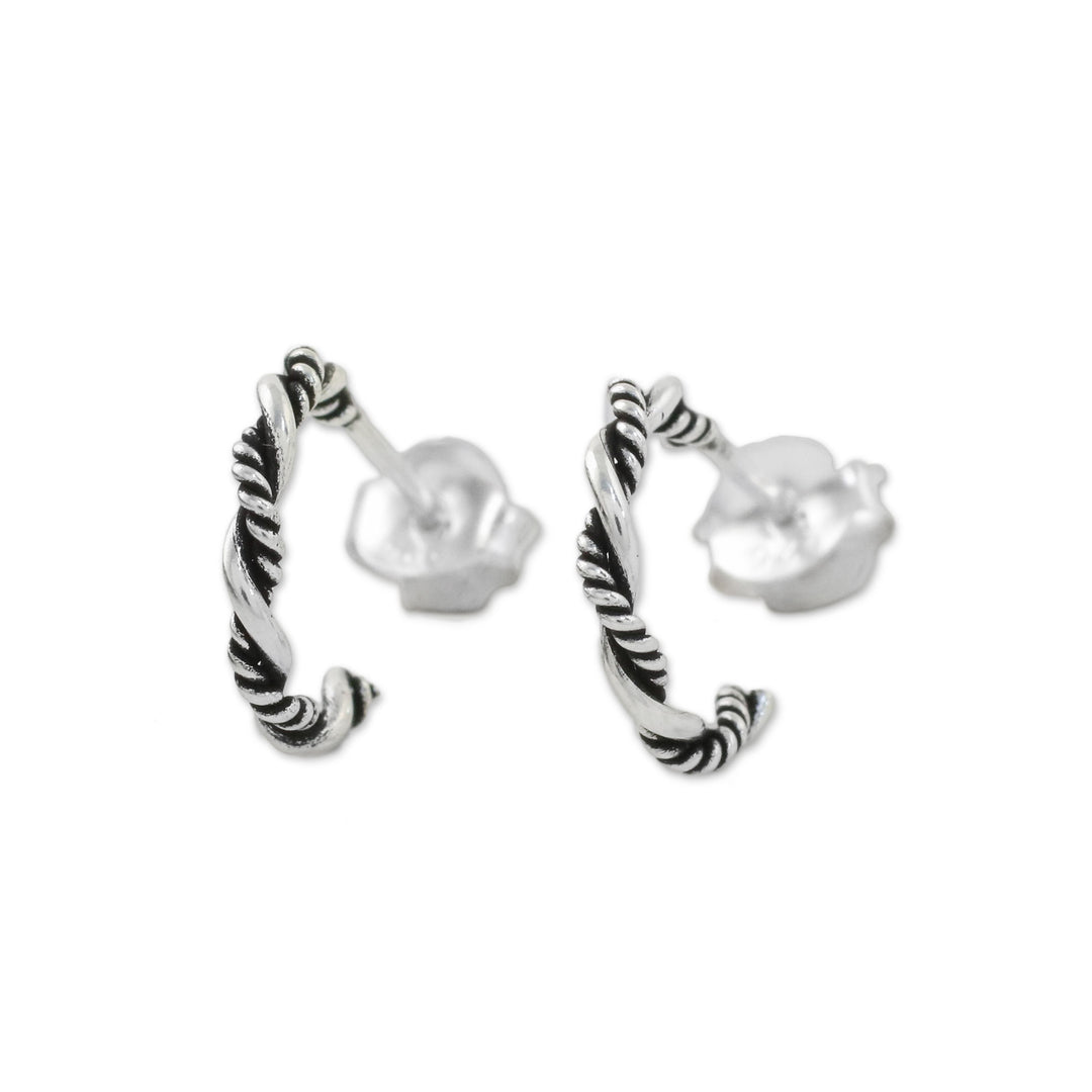 Sterling Silver Half Hoop Earrings with a Combination Finish - Light and Dark