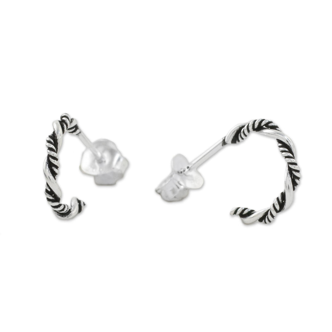 Sterling Silver Half Hoop Earrings with a Combination Finish - Light and Dark