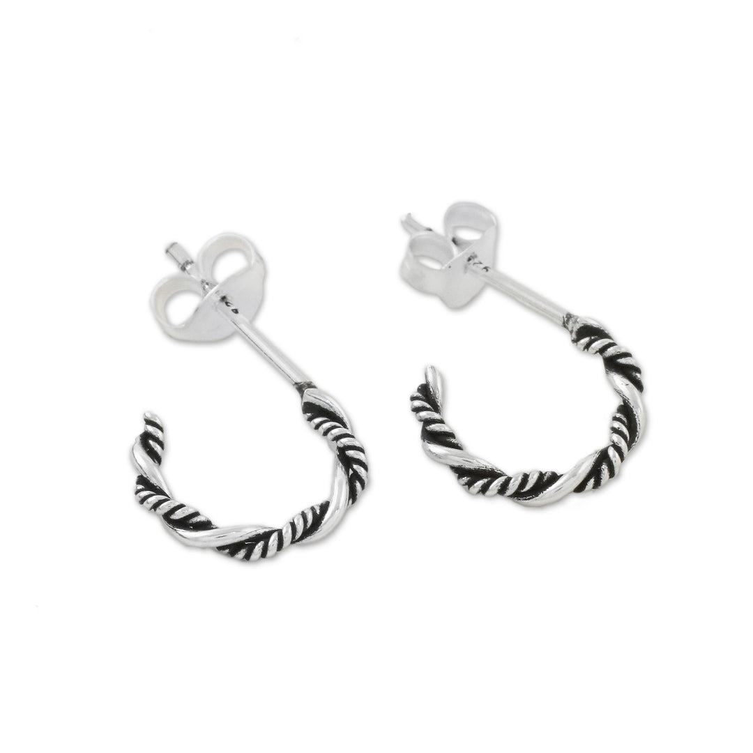 Sterling Silver Half Hoop Earrings with a Combination Finish - Light and Dark