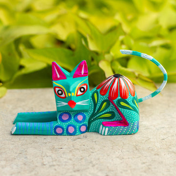 Excited Cat in Teal