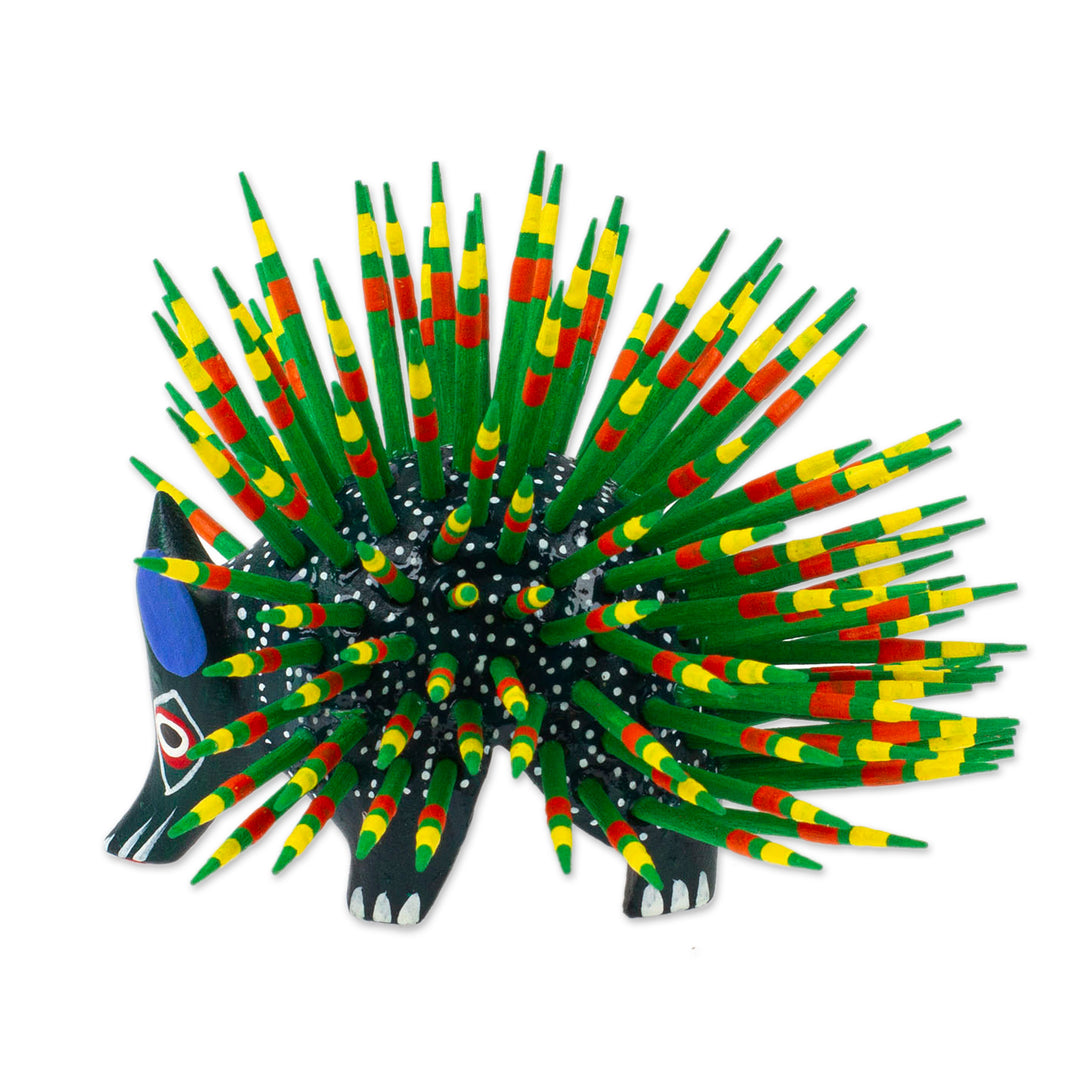 Copal Wood and Maguey Mexican Porcupine Sculpture in Green - Cute Porcupine in Green