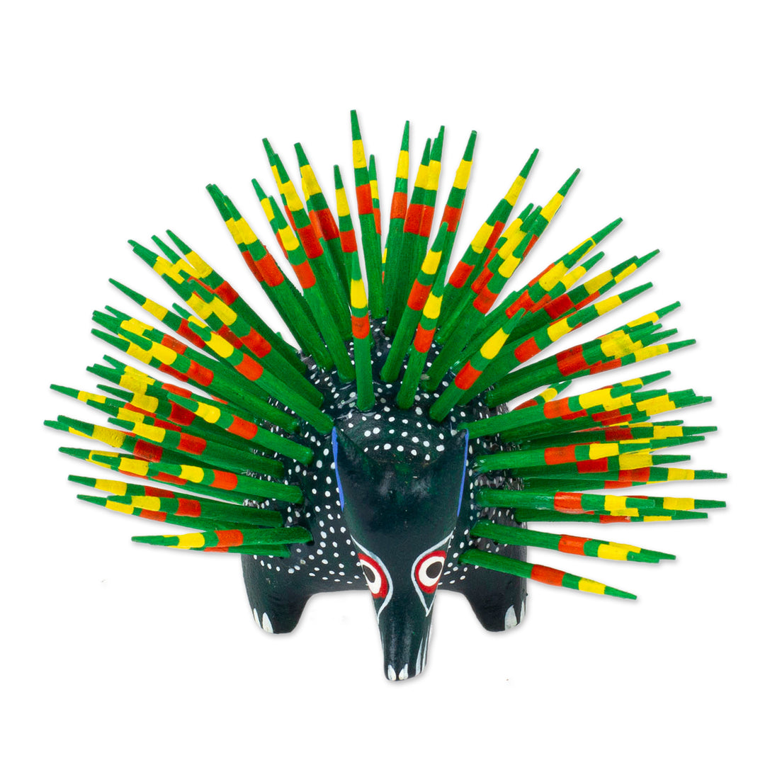 Copal Wood and Maguey Mexican Porcupine Sculpture in Green - Cute Porcupine in Green
