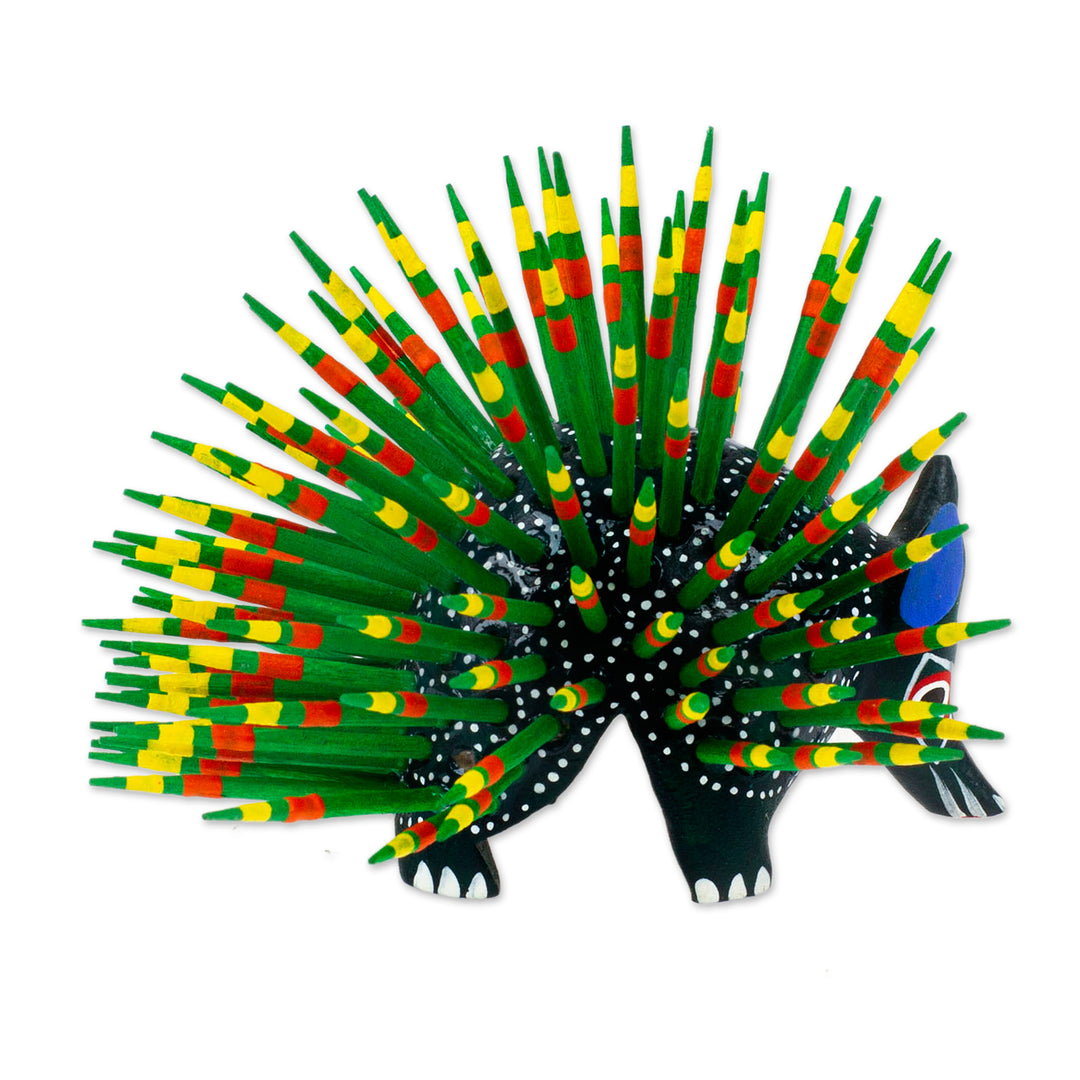 Copal Wood and Maguey Mexican Porcupine Sculpture in Green - Cute Porcupine in Green