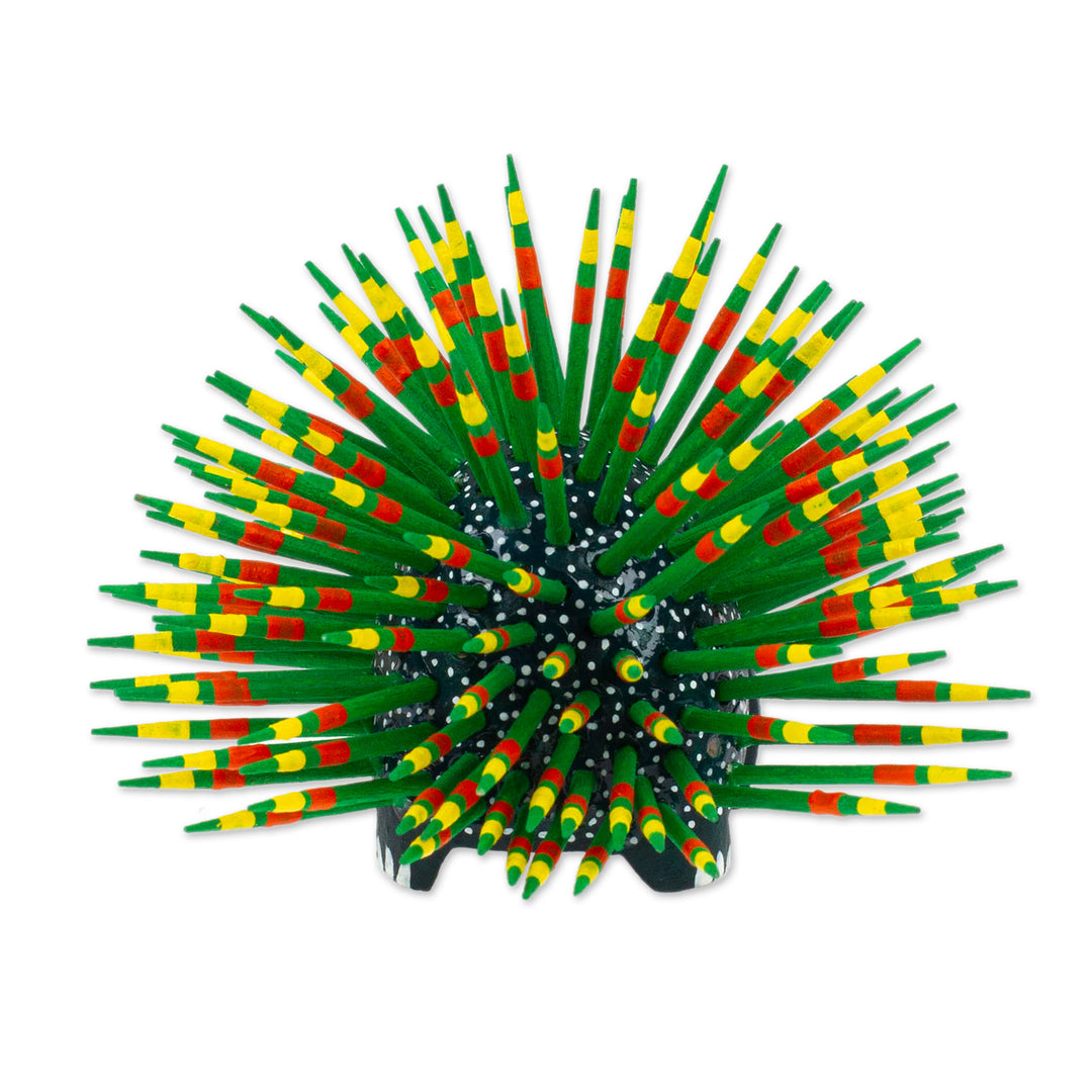 Copal Wood and Maguey Mexican Porcupine Sculpture in Green - Cute Porcupine in Green