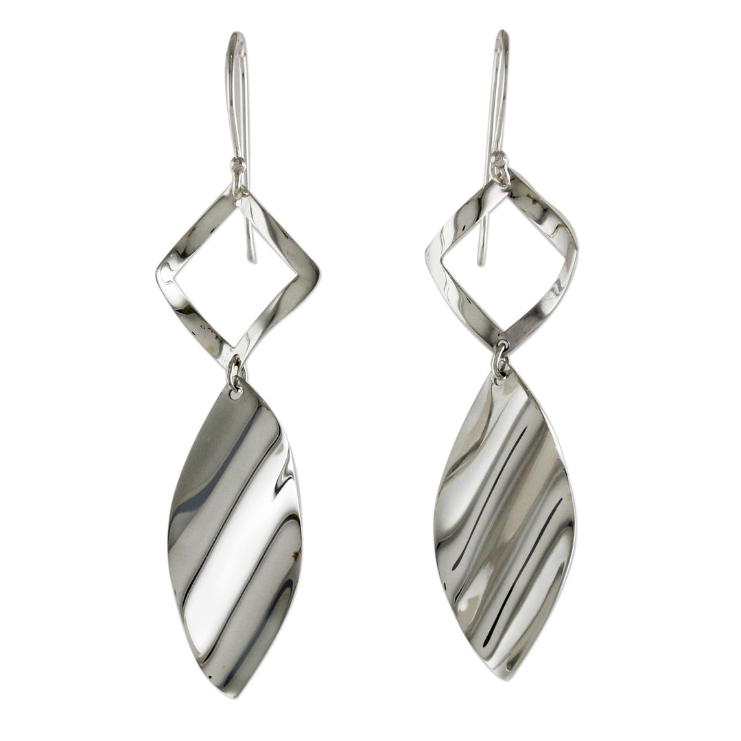 Sleek Handcrafted Sterling Silver Contemporary Thai Earrings - Shimmering Helicopters