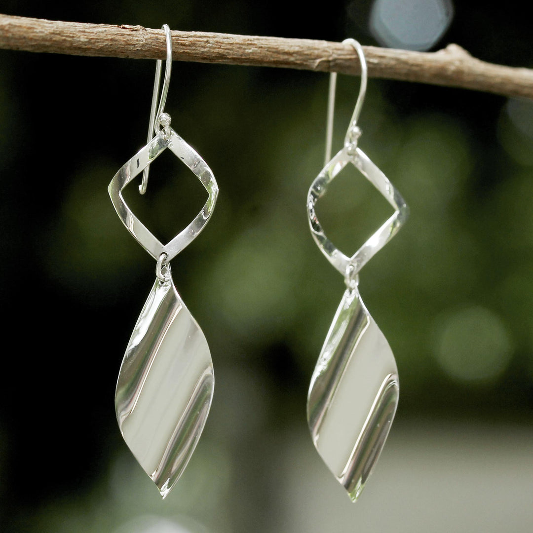 Sleek Handcrafted Sterling Silver Contemporary Thai Earrings - Shimmering Helicopters