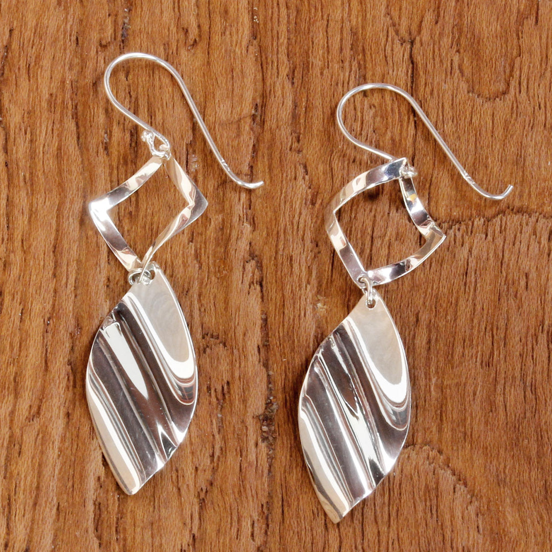 Sleek Handcrafted Sterling Silver Contemporary Thai Earrings - Shimmering Helicopters