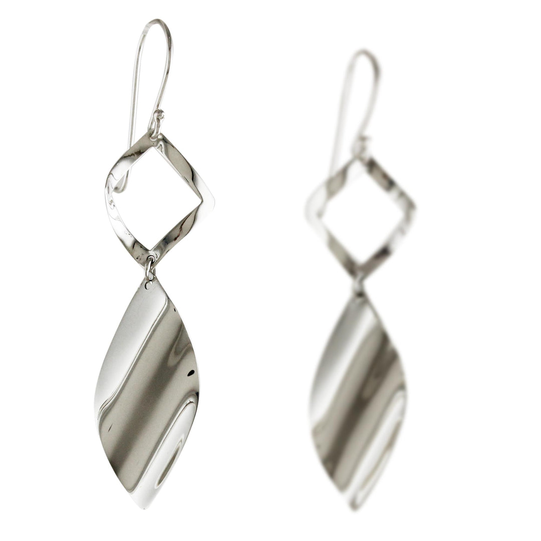 Sleek Handcrafted Sterling Silver Contemporary Thai Earrings - Shimmering Helicopters