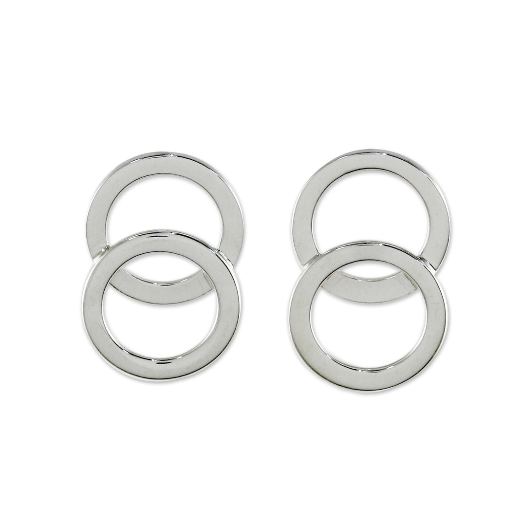 Thai Sterling Silver Geometric Circle Modern Button Earrings - Forever Circles