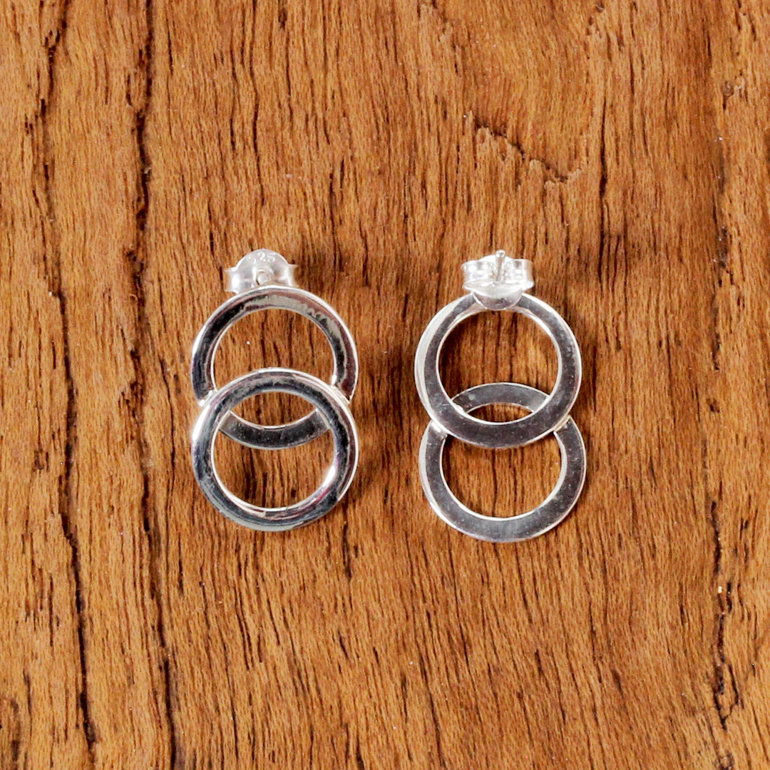 Thai Sterling Silver Geometric Circle Modern Button Earrings - Forever Circles