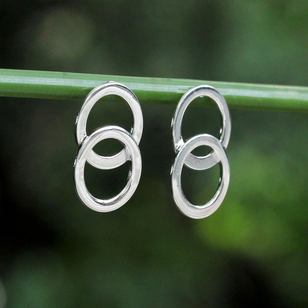 Thai Sterling Silver Geometric Circle Modern Button Earrings - Forever Circles