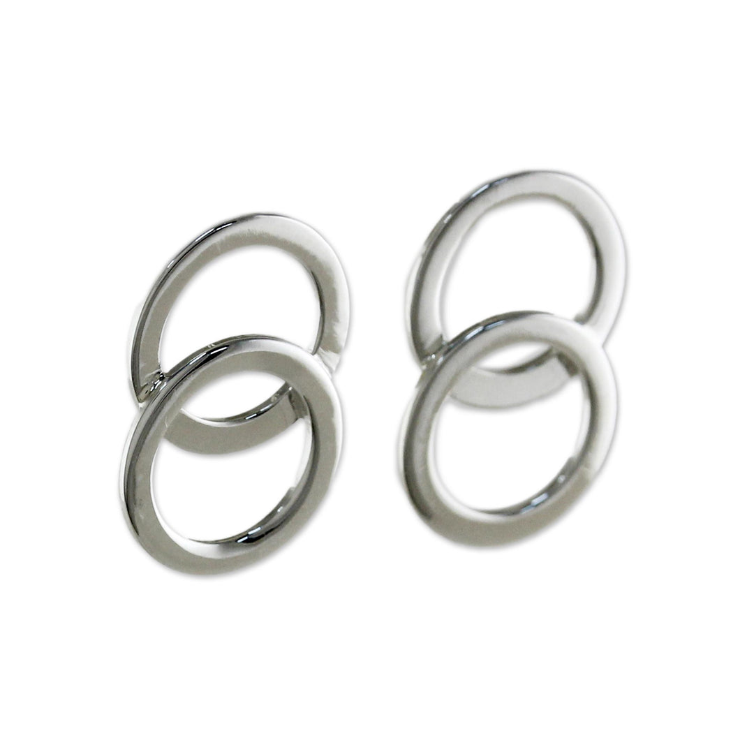 Thai Sterling Silver Geometric Circle Modern Button Earrings - Forever Circles