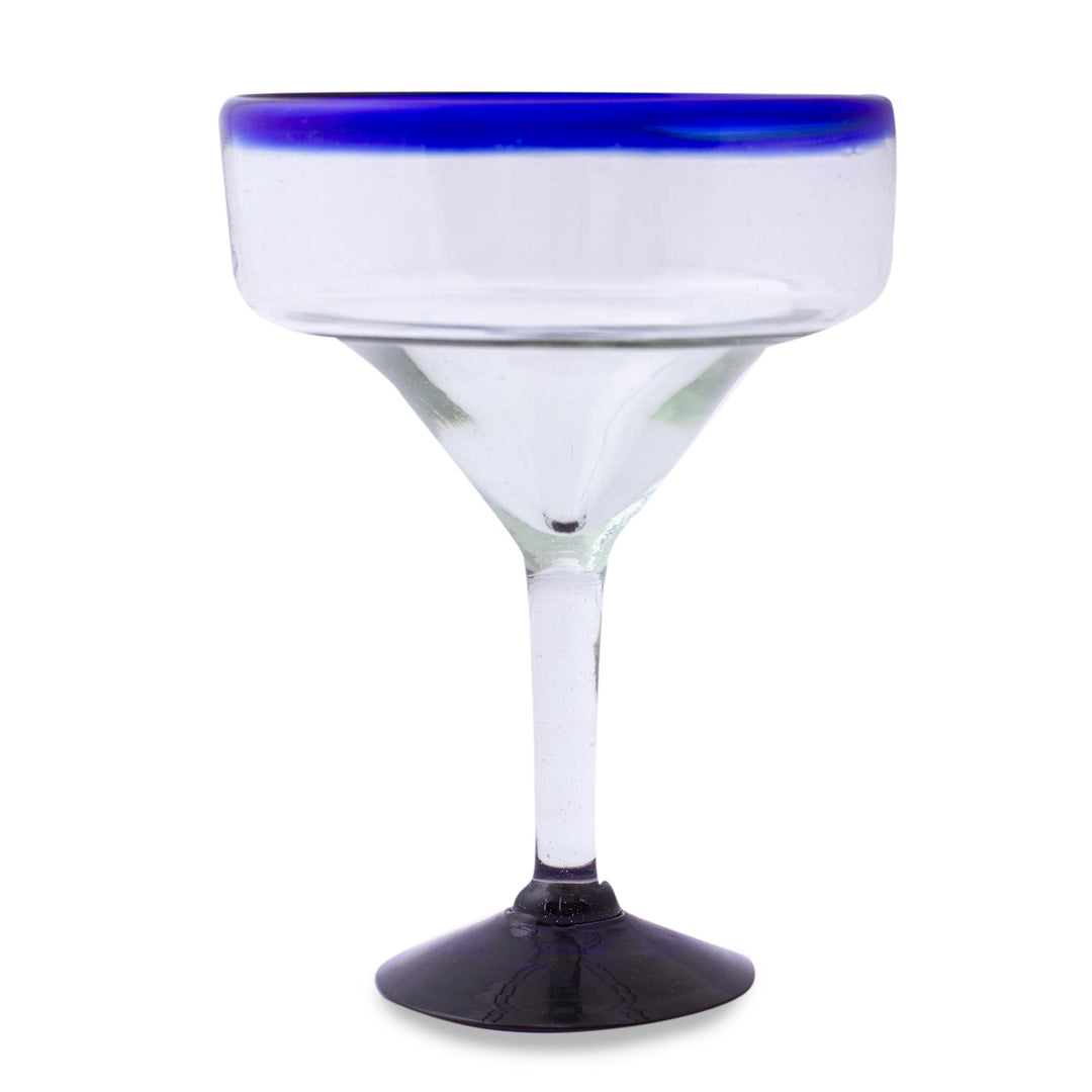 Eco Friendly Set of Six Hand Blown Margarita Glasses - Cobalt Contrasts