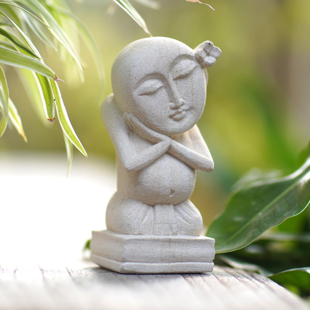 Handmade Sandstone Sculpture from Indonesia - Dreaming Child