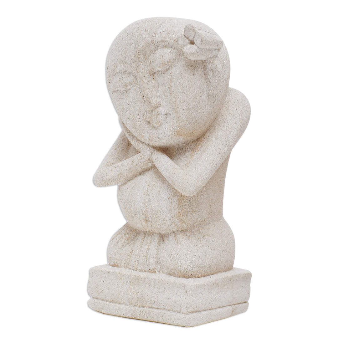 Handmade Sandstone Sculpture from Indonesia - Dreaming Child