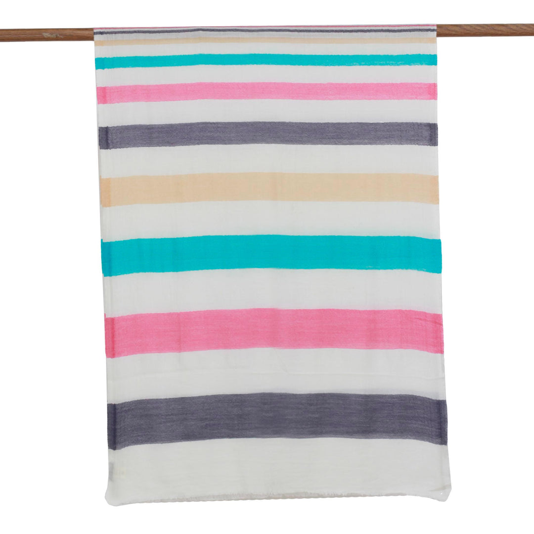 Woven Striped Wool Shawl in Multicolor by Indian Artisans - Pastel Stripes