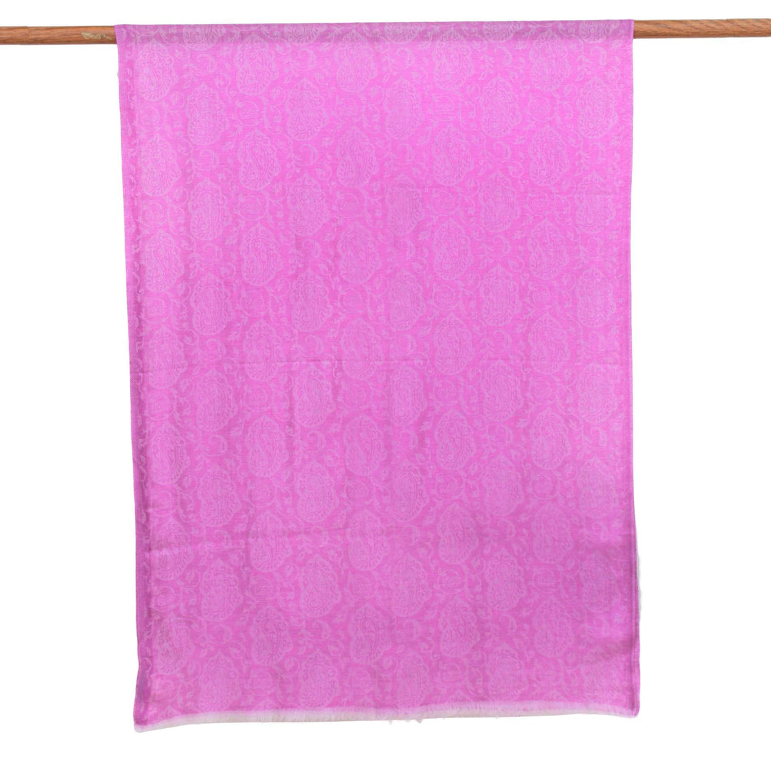 Woven Wool Shawl with Paisley Motifs in Wisteria from India - Wisteria Paisley