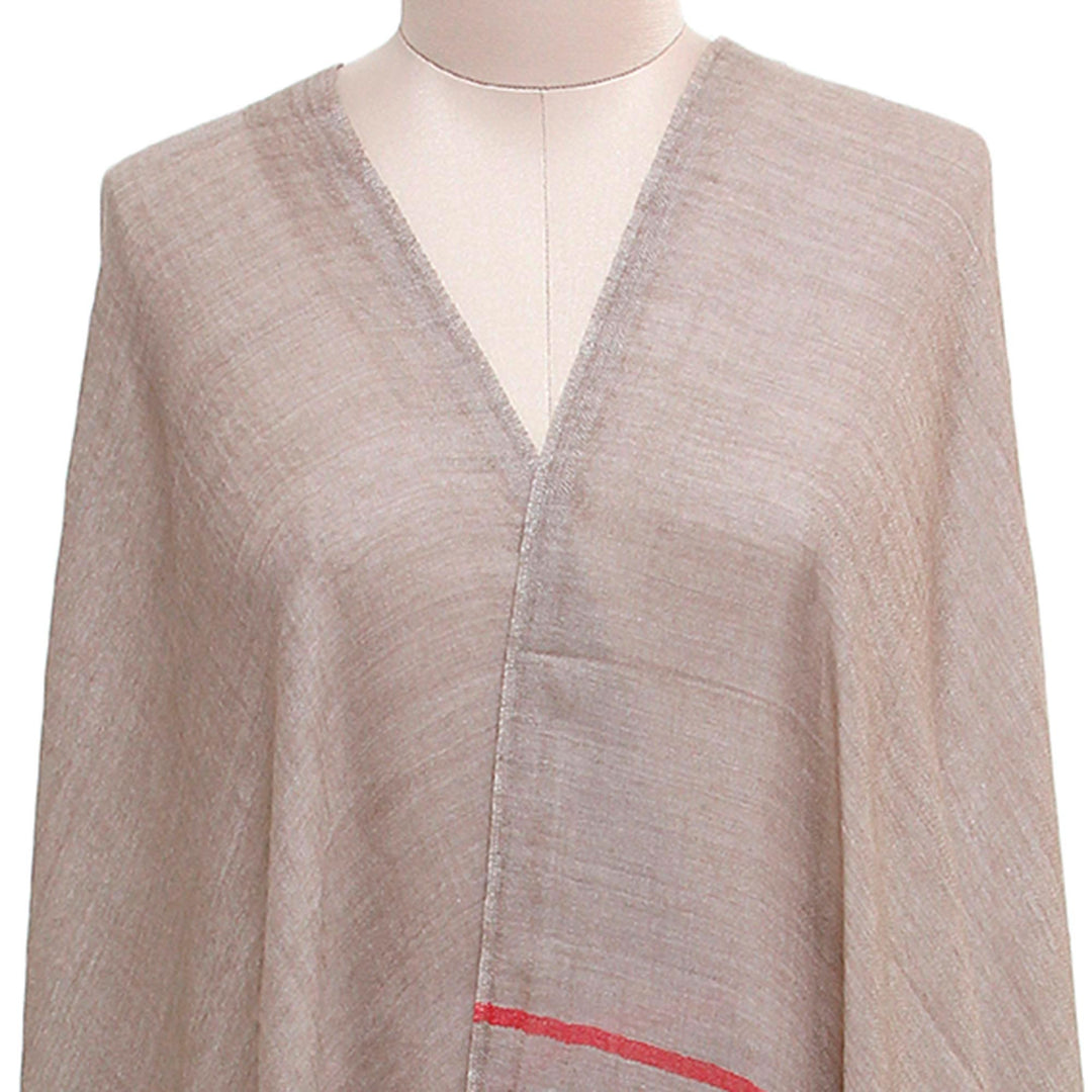 Striped Woven Wool Shawl in Tan and Coffee from India - Cream and Coffee