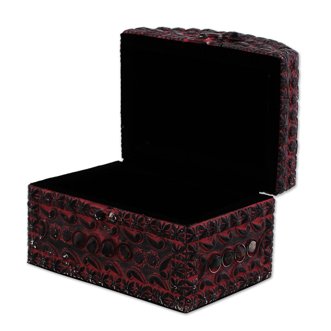 Indian Pink Wood Embossed Aluminum Stone Accents Jewelry Box - Pink Reverie