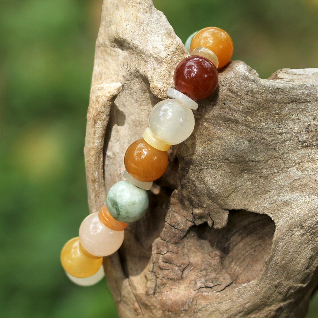 Beaded Jade and Quartz Bracelet with Elephant Charm - Elephant Remembrance