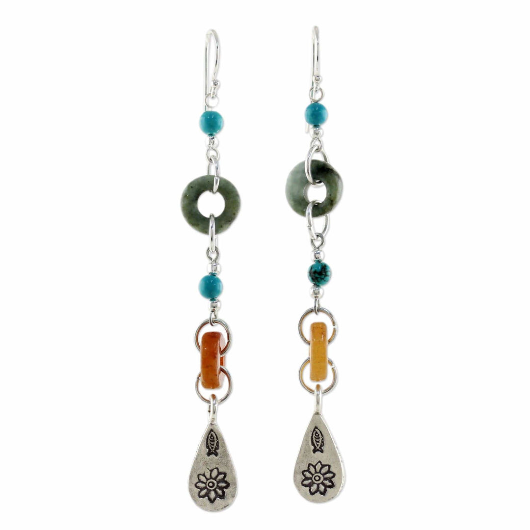Beaded Dangle Earrings with Jade and Hill Tribe Silver - Hill Tribe Melange