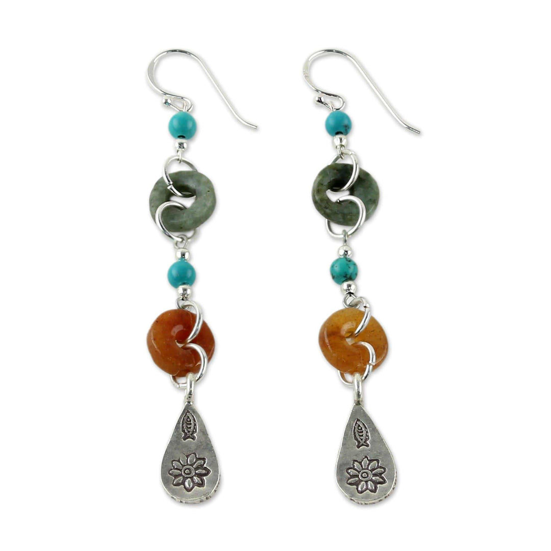 Beaded Dangle Earrings with Jade and Hill Tribe Silver - Hill Tribe Melange