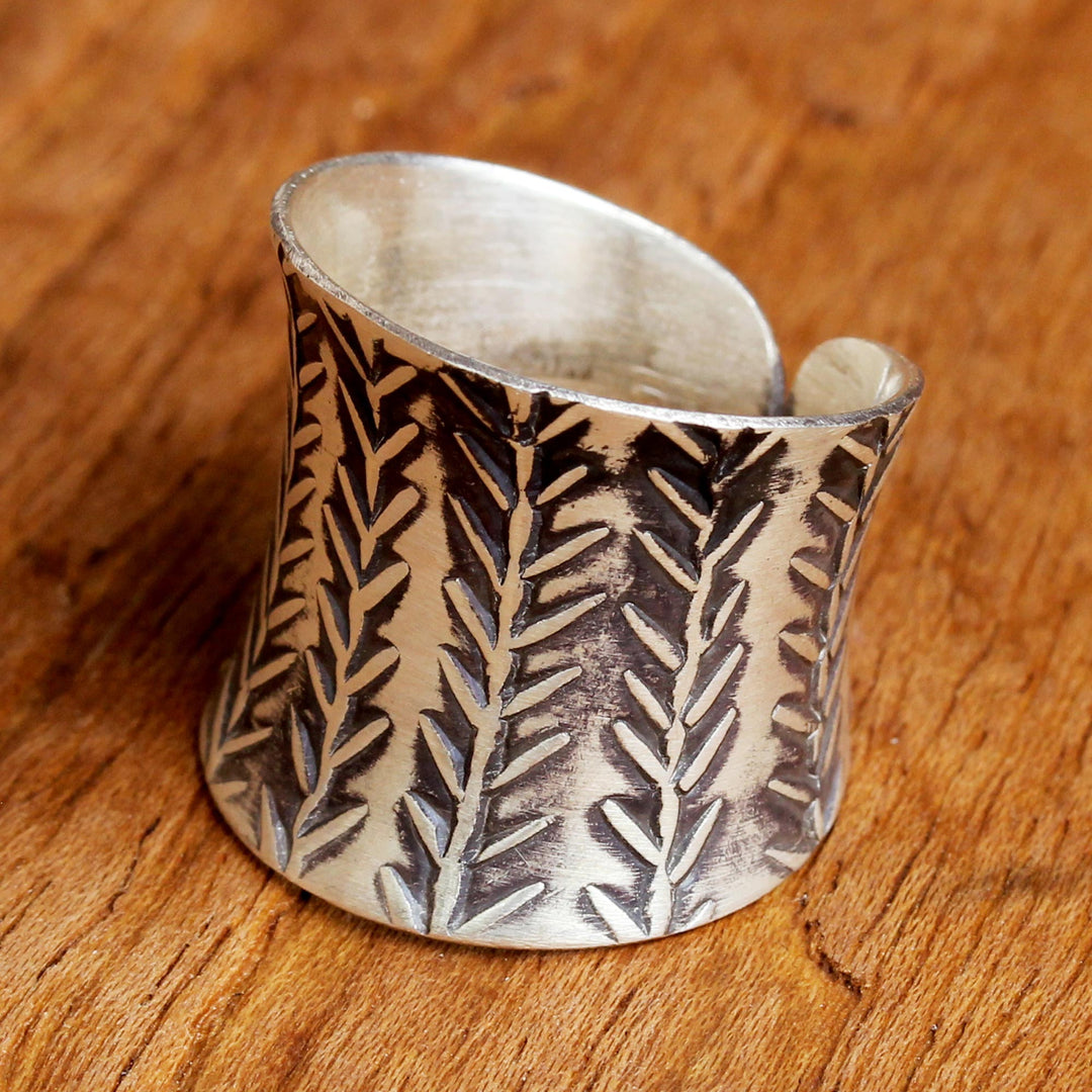 Unisex Sterling Silver Leaf Motif Wrap Ring from Thailand - Embossed Leaves