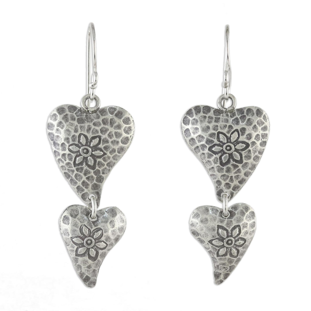 Floral Heart-Shaped Sterling Silver Earrings from Thailand - Flowering Love