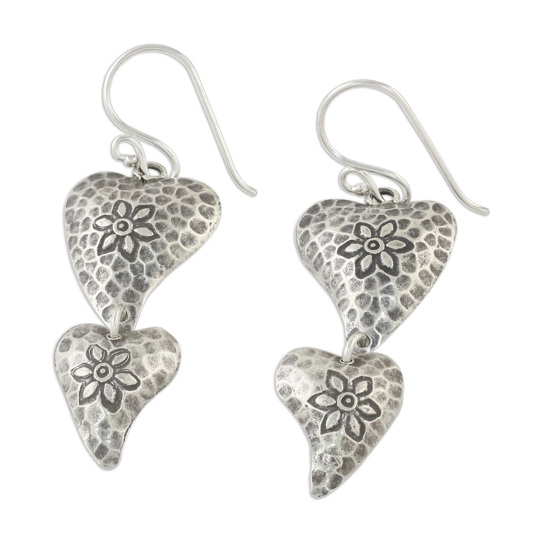 Floral Heart-Shaped Sterling Silver Earrings from Thailand - Flowering Love