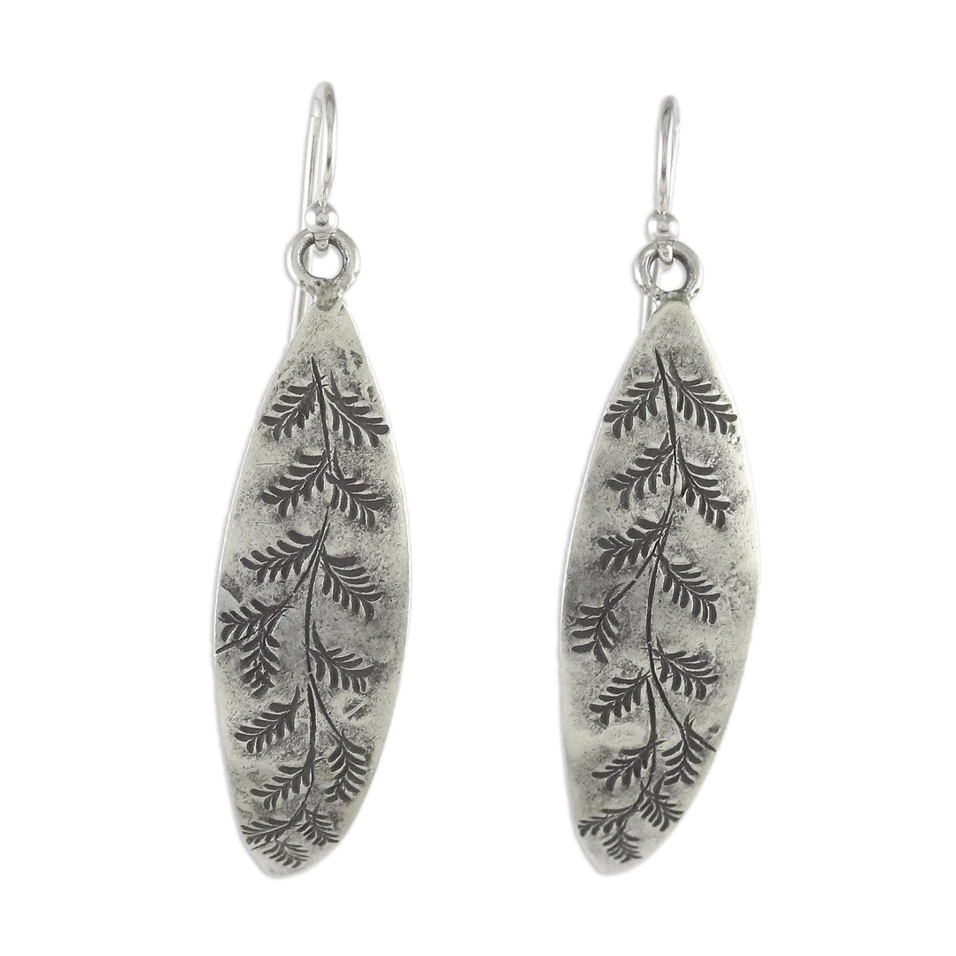 Leaf Motif Sterling Silver Dangle Earrings from Thailand - Hanging Ferns