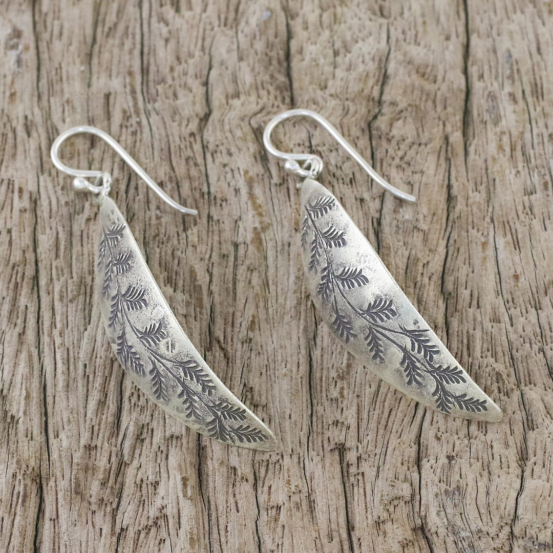Leaf Motif Sterling Silver Dangle Earrings from Thailand - Hanging Ferns