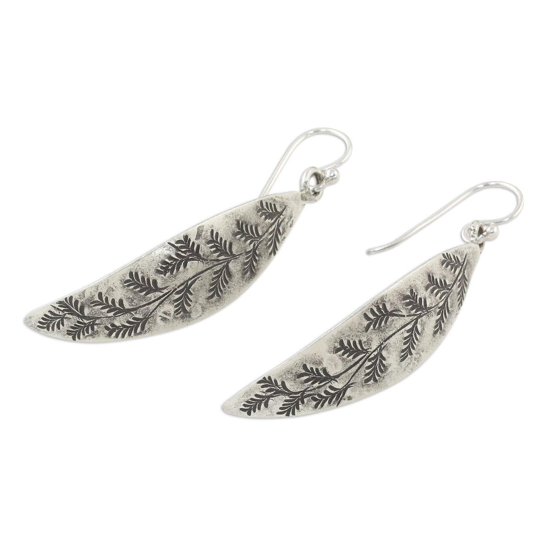 Leaf Motif Sterling Silver Dangle Earrings from Thailand - Hanging Ferns