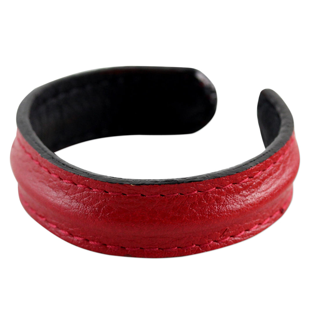 Hand Crafted Unisex Red Leather Cuff Bracelet from Thailand - Simply Red