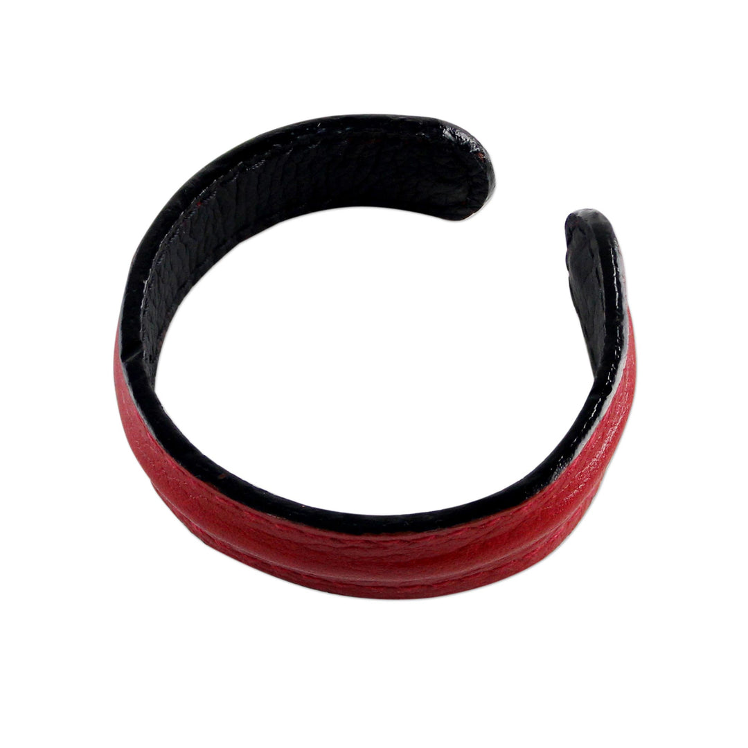 Hand Crafted Unisex Red Leather Cuff Bracelet from Thailand - Simply Red