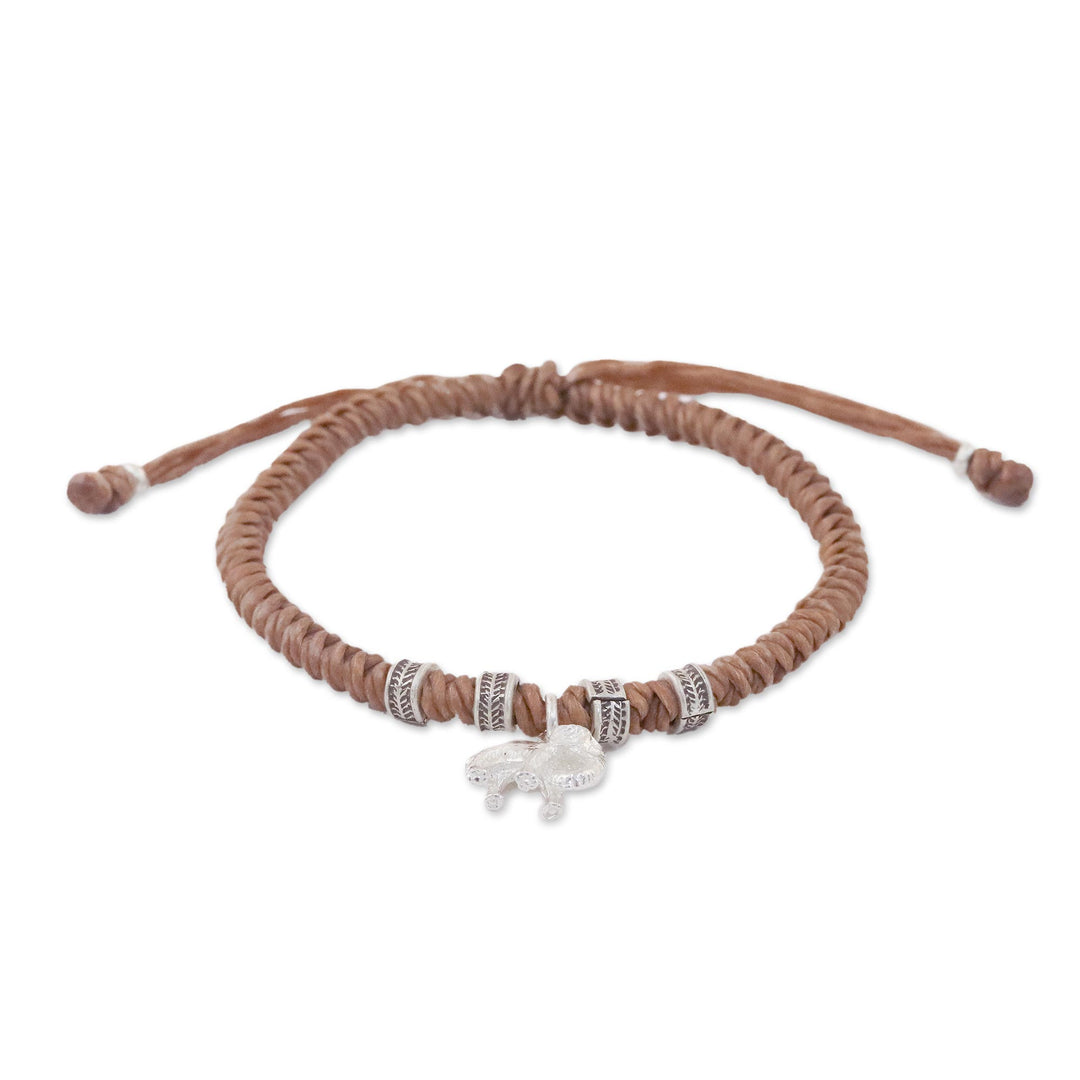 Karen Silver Elephant Bracelet in Tan from Thailand - Wondrous Elephant in Tan