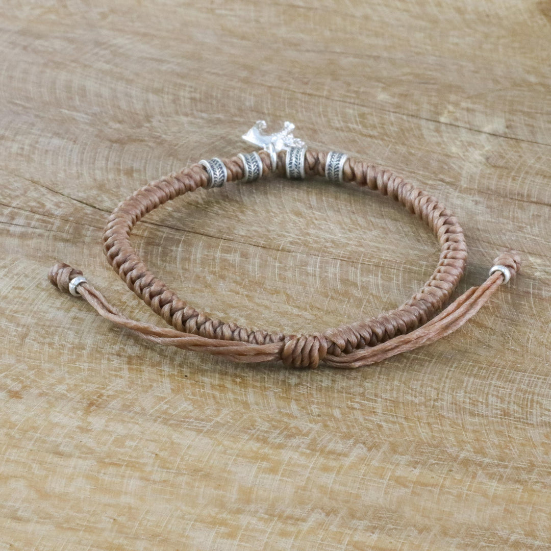 Karen Silver Elephant Bracelet in Tan from Thailand - Wondrous Elephant in Tan