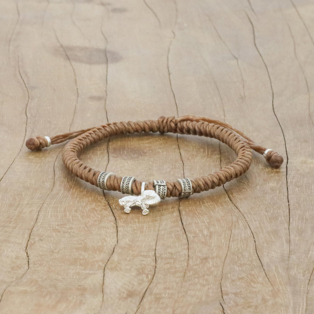 Karen Silver Elephant Bracelet in Tan from Thailand - Wondrous Elephant in Tan