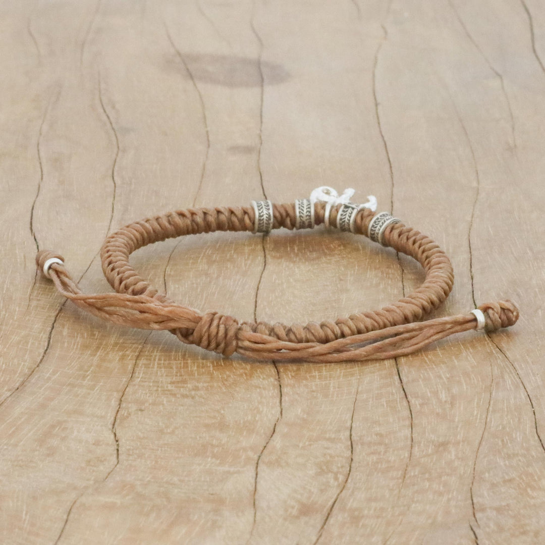 Karen Silver Elephant Bracelet in Tan from Thailand - Wondrous Elephant in Tan