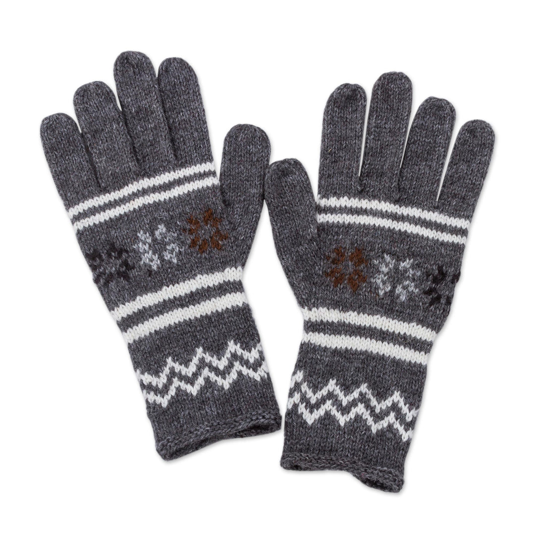 Alpaca Blend Gloves in Slate Grey and Ivory from Peru - Slate Stars