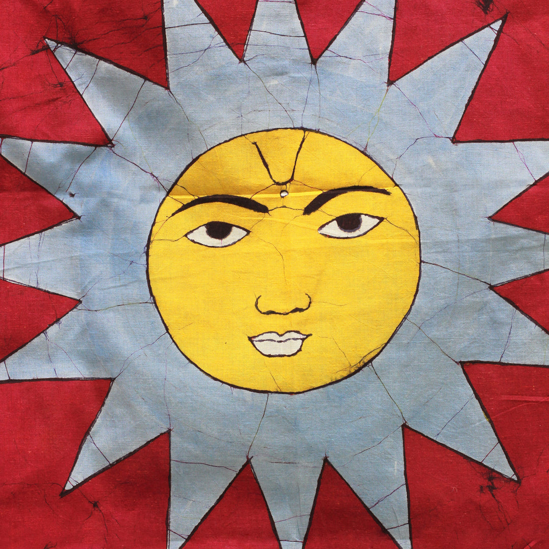 Artisan Crafted Batik Cotton Sun Wall Hanging from India - Cerulean Rays