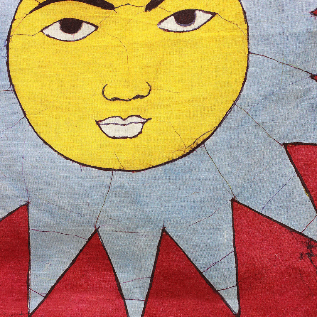 Artisan Crafted Batik Cotton Sun Wall Hanging from India - Cerulean Rays