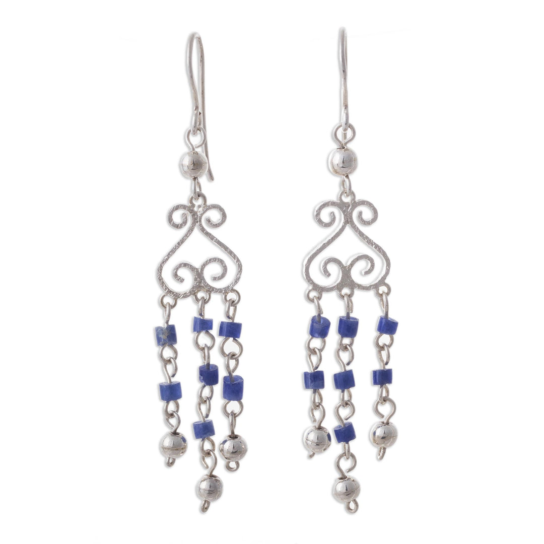 Sodalite and Sterling Silver Chandelier Earrings from Peru - Blue Curls