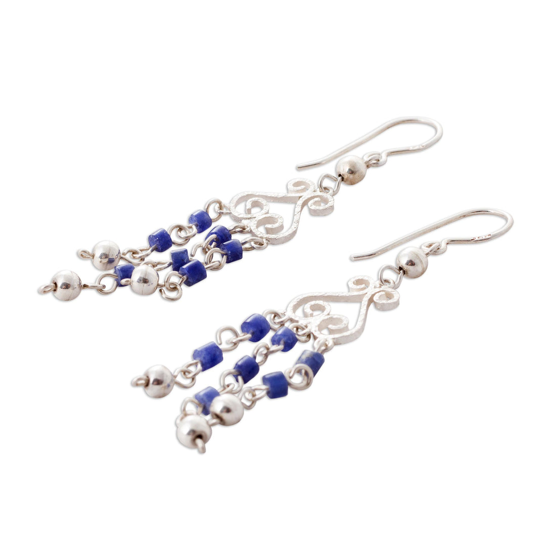 Sodalite and Sterling Silver Chandelier Earrings from Peru - Blue Curls