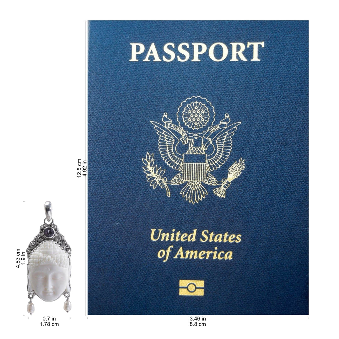 Amethyst Cultured Pearl and Bone Buddha Pendant Necklace - Blessed Buddha