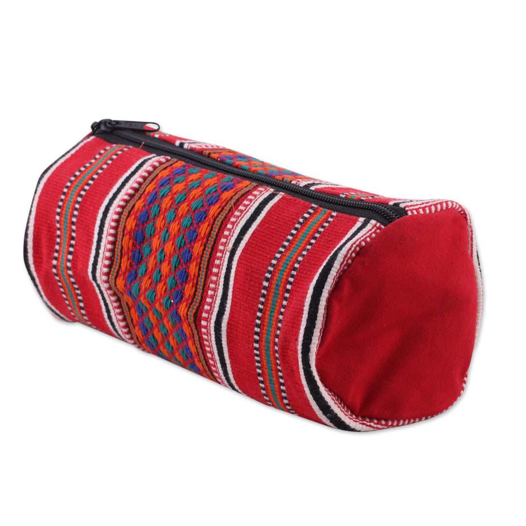Hand Woven 100% Cotton Multicolor Cosmetic Case from India - Scintillating Desire in Red