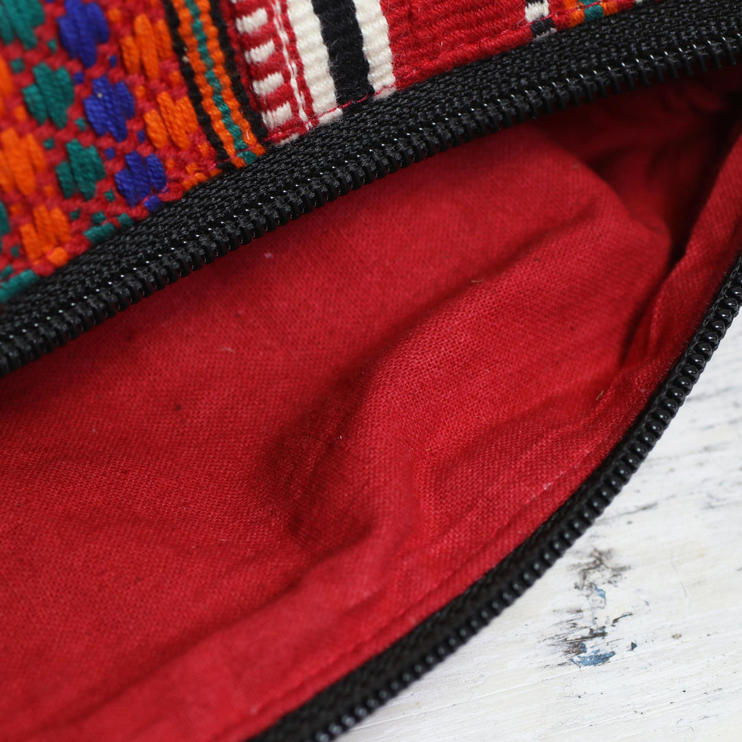 Hand Woven 100% Cotton Multicolor Cosmetic Case from India - Scintillating Desire in Red