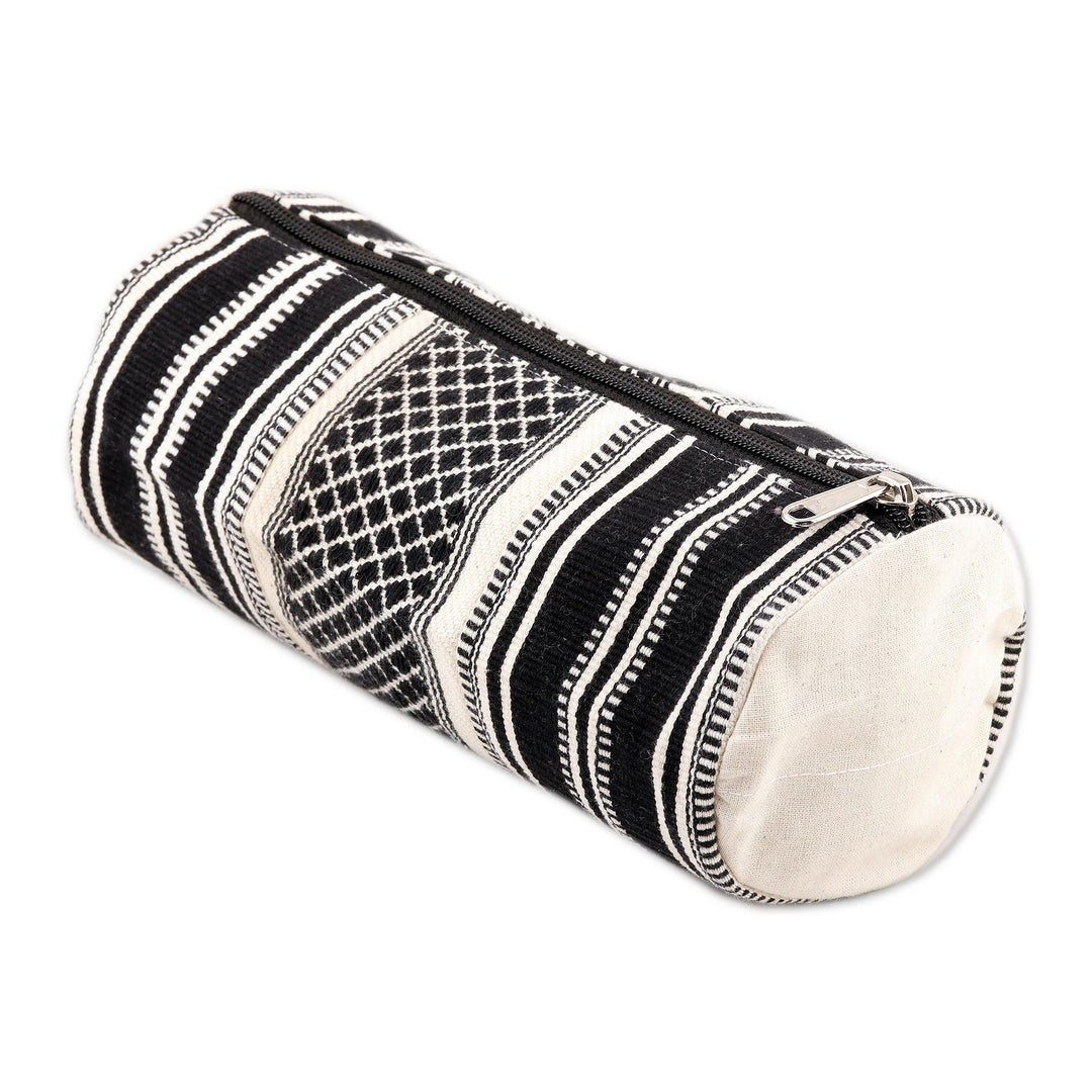 Black and White Hand Woven Cotton Travel Case from India - Scintillating Desire
