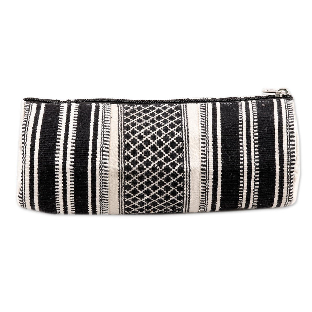 Black and White Hand Woven Cotton Travel Case from India - Scintillating Desire